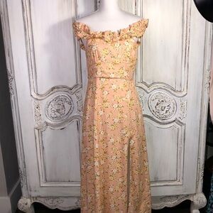 Kourt Flax Blend Feminine Off The Shoulder Petite Floral Midi Dress Size medium